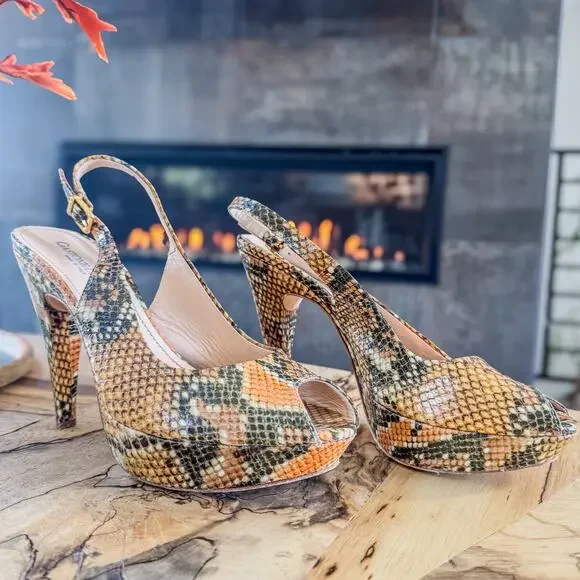 Gastone Lucioli, Made in Italy, Snakeskin Slingback Platform Heel, Women’s 9.5 - Picture 2 of 10